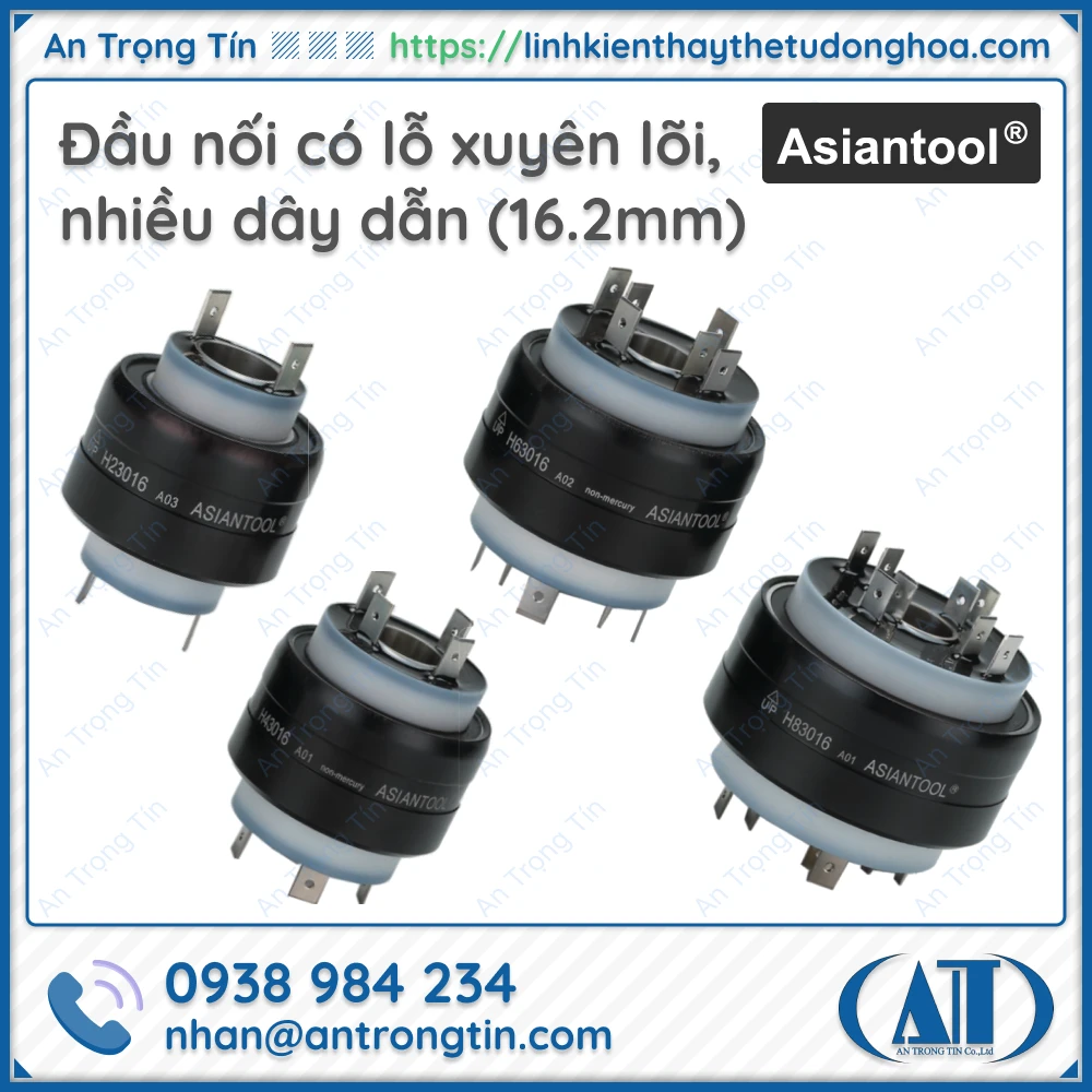 H63016, Khớp nối xoay điện Asiantool - Đầu nối xoay điện Asiantool mã H63016, Đầu nối có lỗ xuyên lõi, nhiều dây dẫn (16.2mm) - Image 1